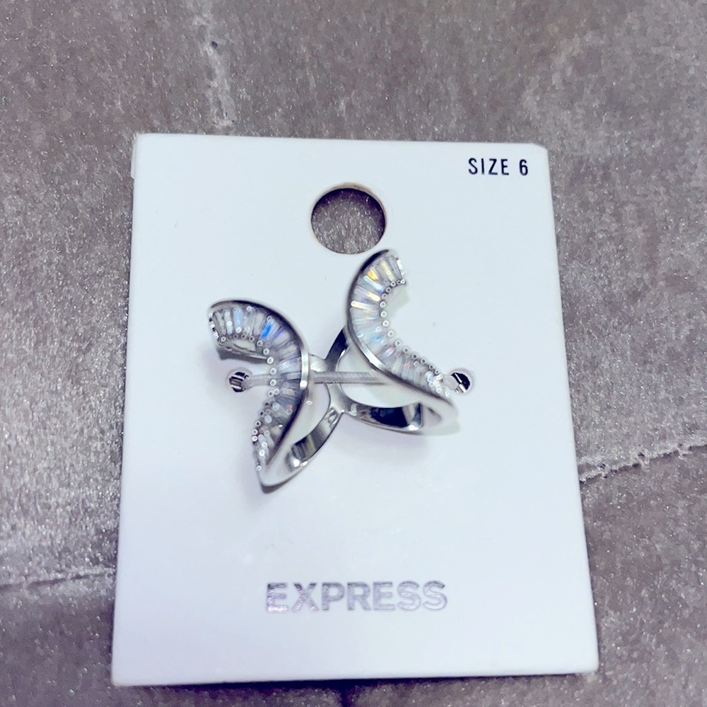 Express open design silver ring with crystals, new